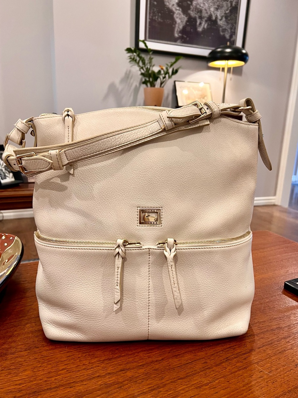 Dooney & Bourke Cream Pebbled Leather Shoulder Bag
